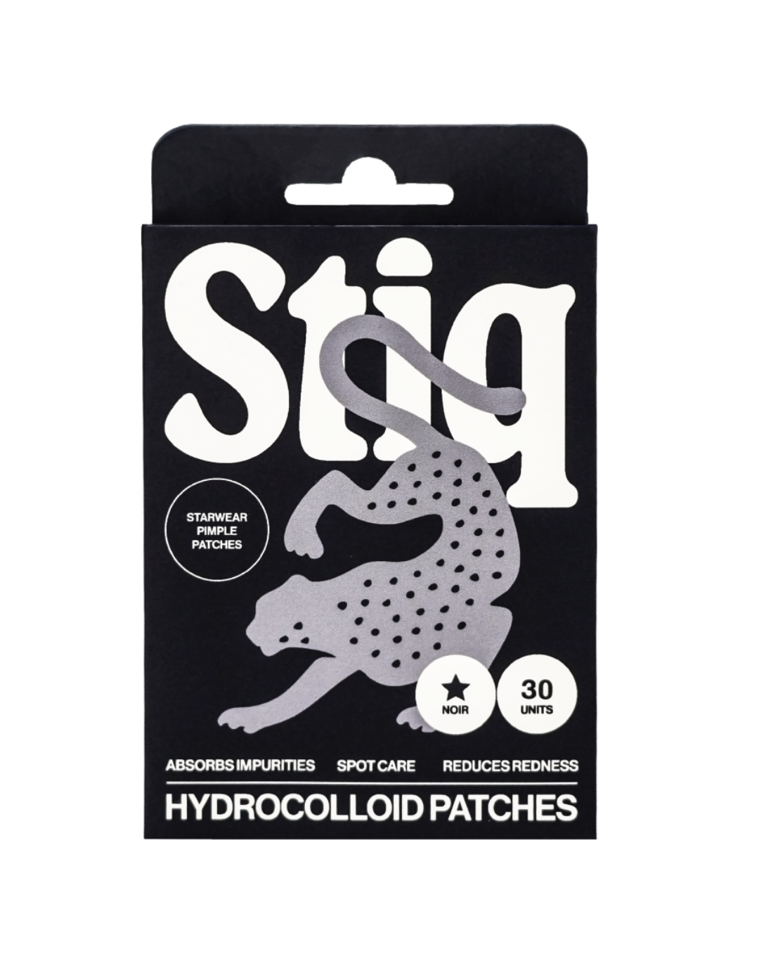 Parches para granos Stiq Patches con tecnología hidrocoloide y forma de estrella negra, 30 parches por envase (noir)