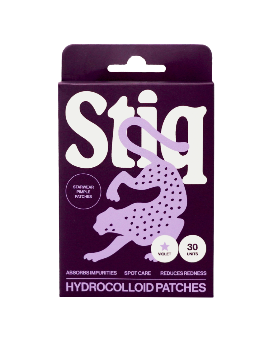 Parches para granos Stiq Patches con tecnología hidrocoloide y forma de estrella violeta, 30 parches por envase  (violet)