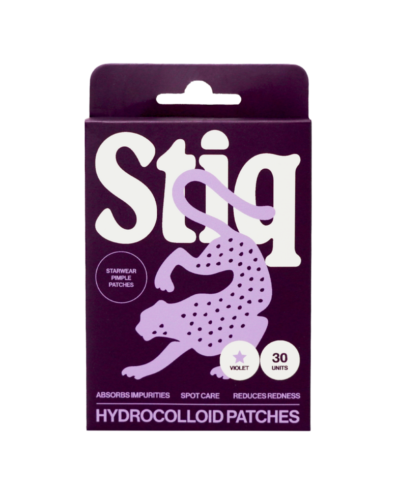 Parches para granos Stiq Patches con tecnología hidrocoloide y forma de estrella violeta, 30 parches por envase  (violet)